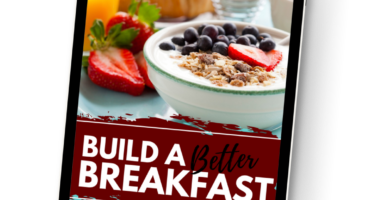 Free healthy breakfast guide showing high-protein breakfast ideas with fruit, oats, and balanced nutrition for busy people